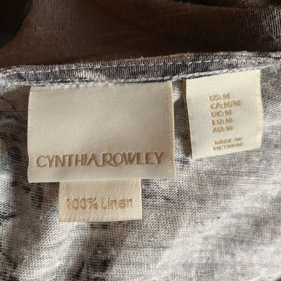 CYNTHIA ROWLEY - Linen Blouse Top scoop neckline Cap sleeves - medium - Picture 6 of 7